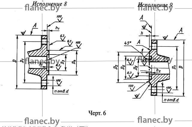 Исполнения плоских стальный фланцев 8-9